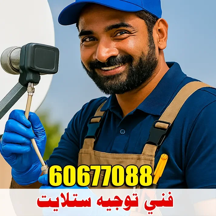 فني توجيه ستلايت صباح الأحمد لضبط الطبق وجودة الإشارة