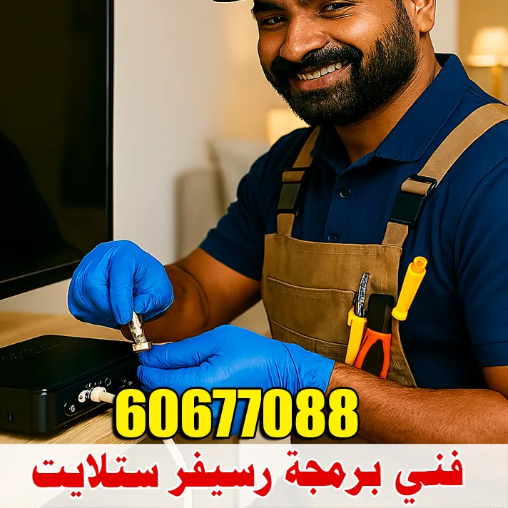 فني تركيب ستلايت صباح الأحمد مع برمجة الرسيفر